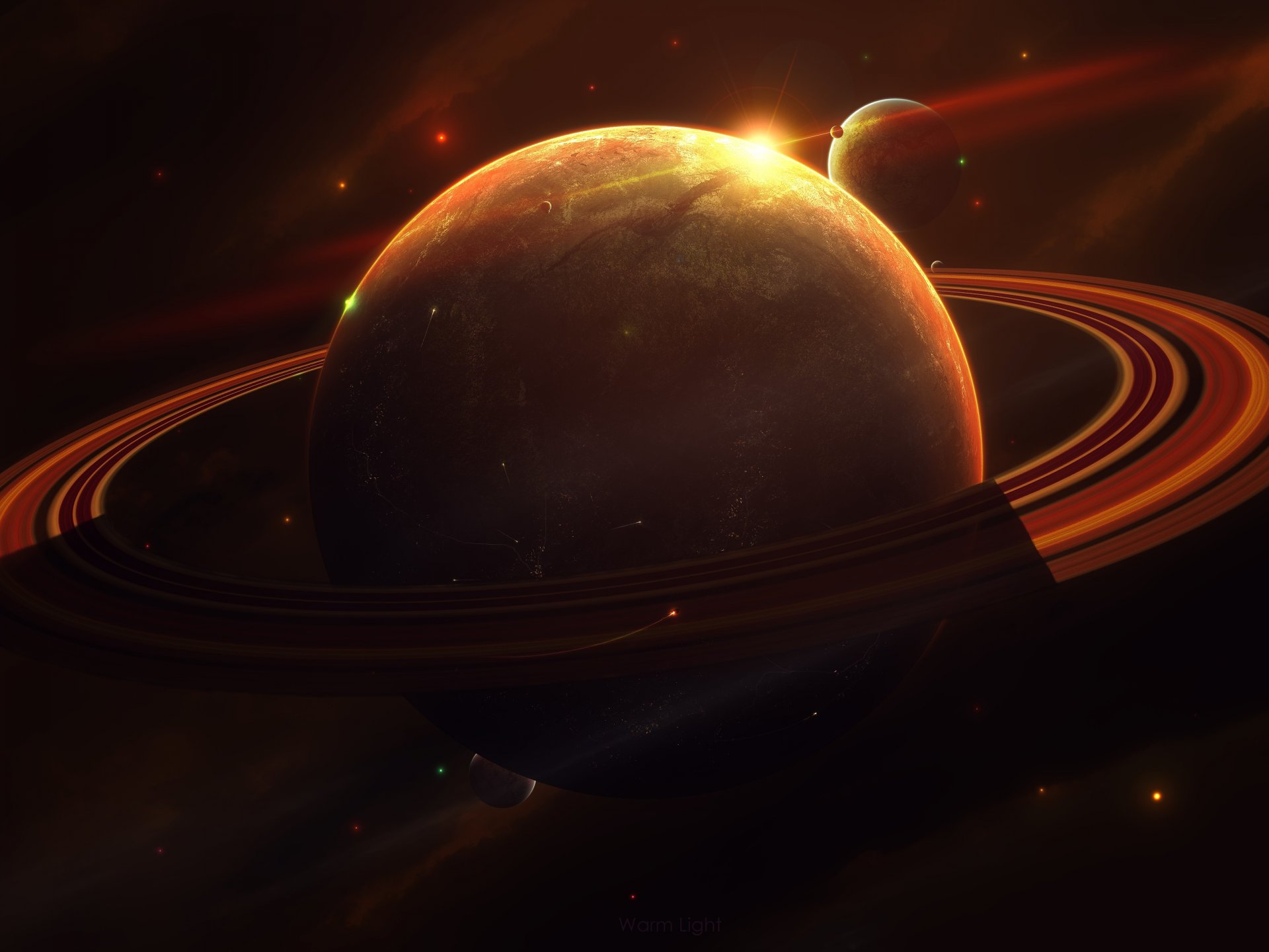 planetas lunas anillos satélites luz infinito