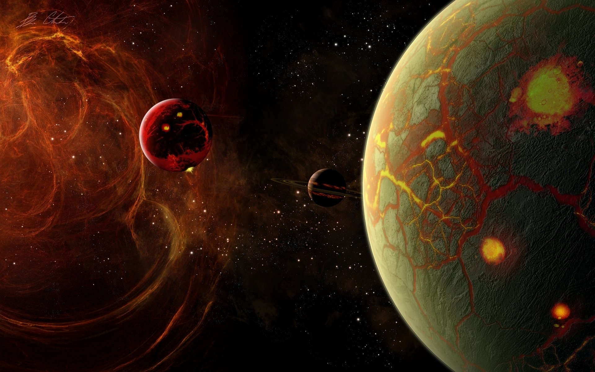 espace planètes anneaux énergie étoile fissures