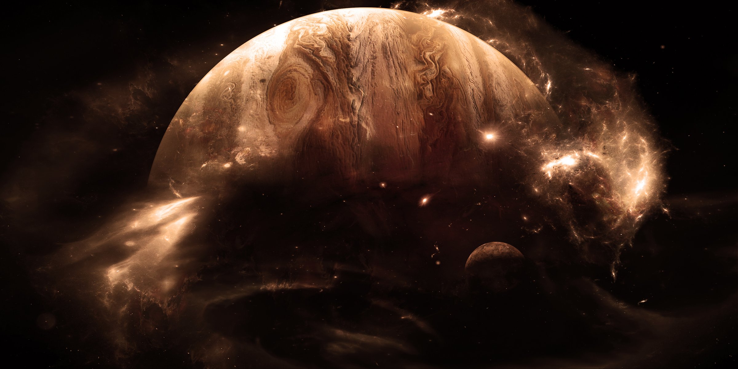 planeta gigante de gas satélite estrellas luz