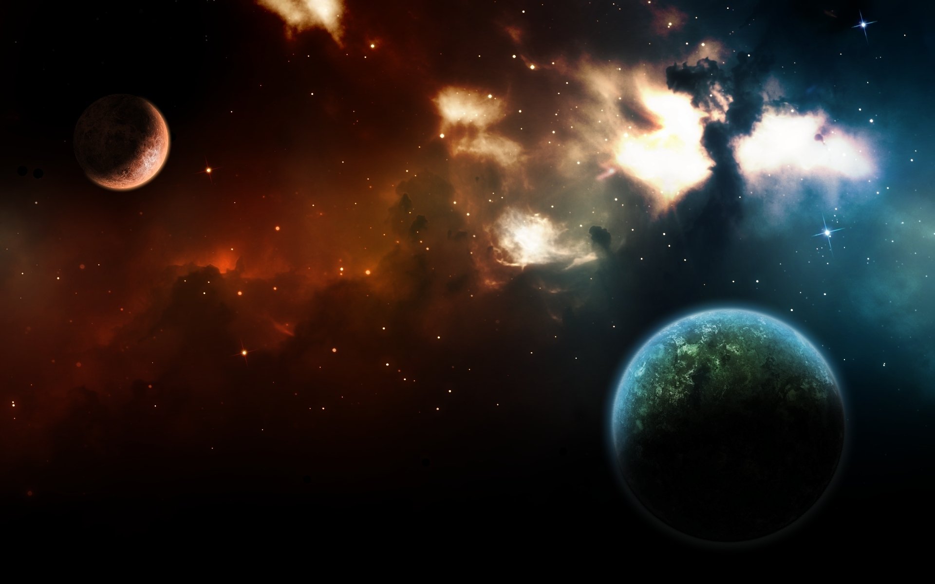 planètes nébuleuse couleurs espace univers lumière