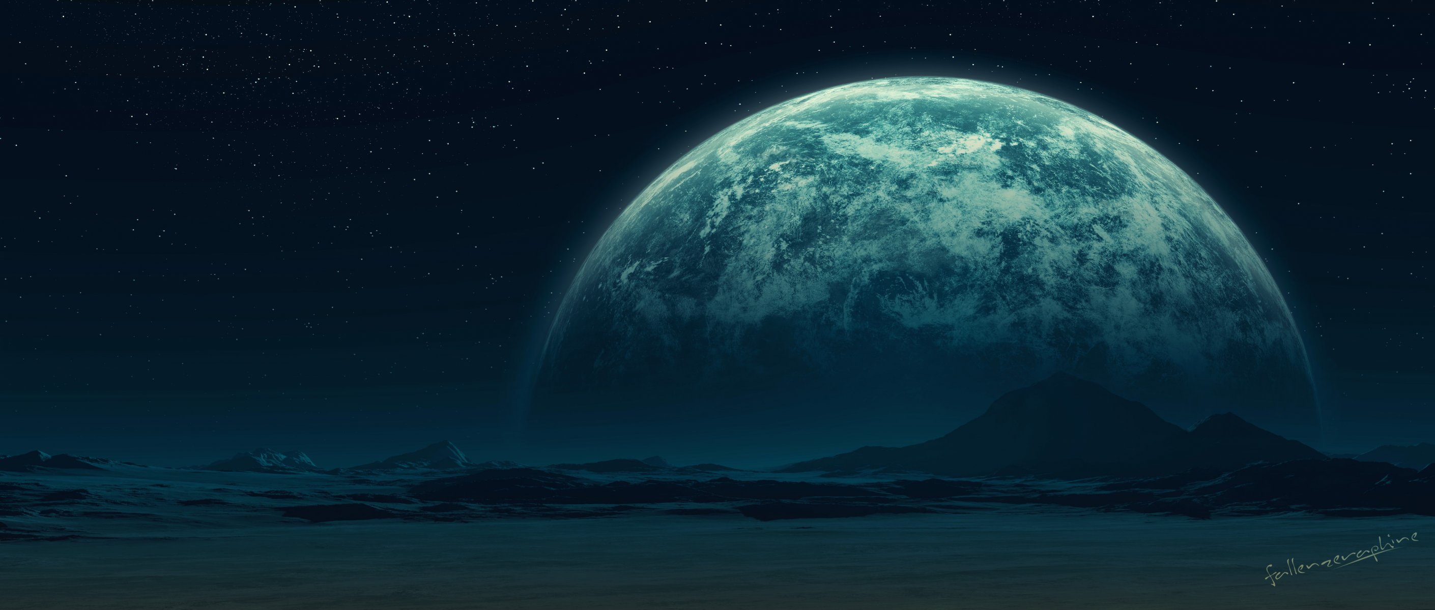 planeta superficie montañas estrellas satélite