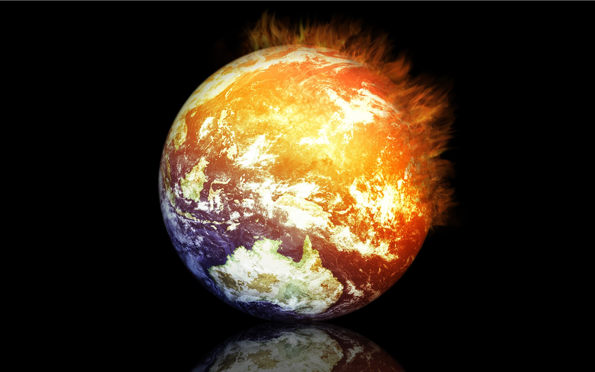 planet erde feuer reflexion rendering