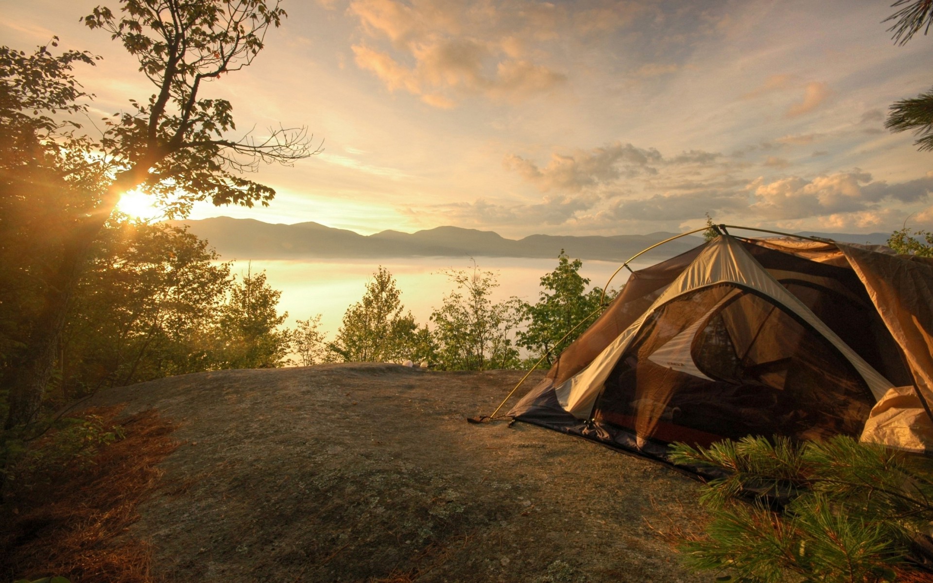 tent romance sunset lake beach sky