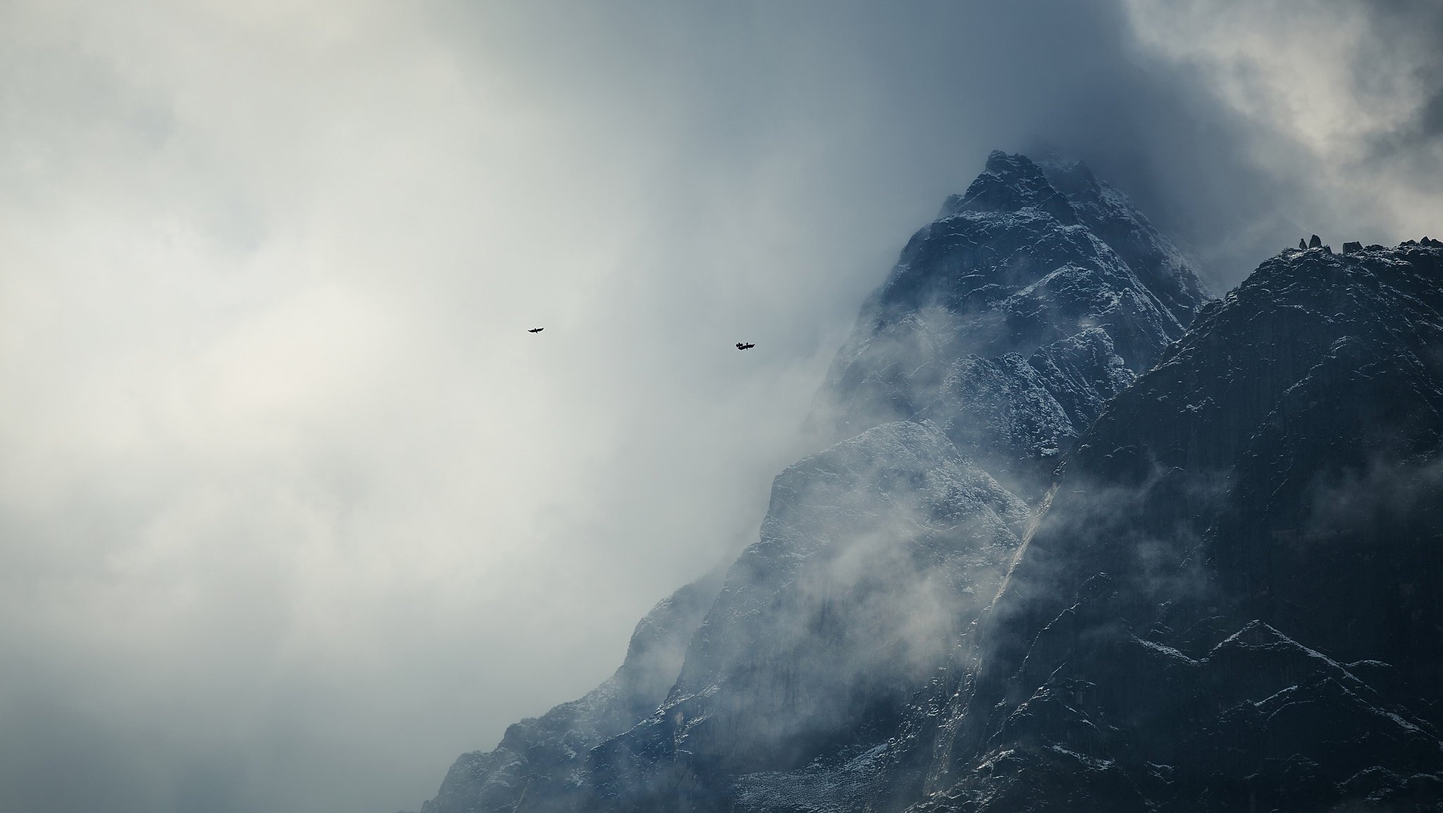 montañas nepal nieve aves himalaya nubes