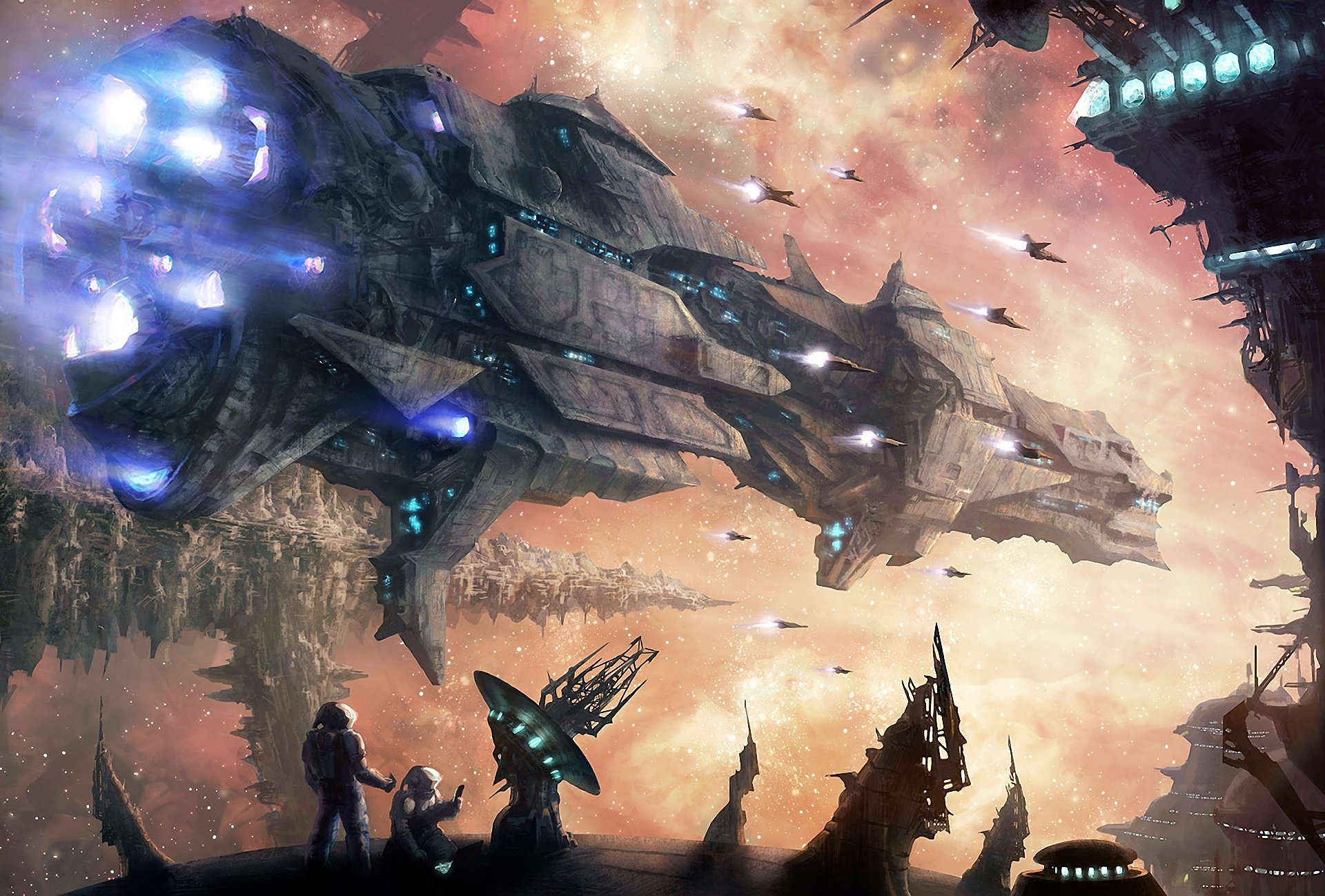 art moonxels ships space people nebula town antenna