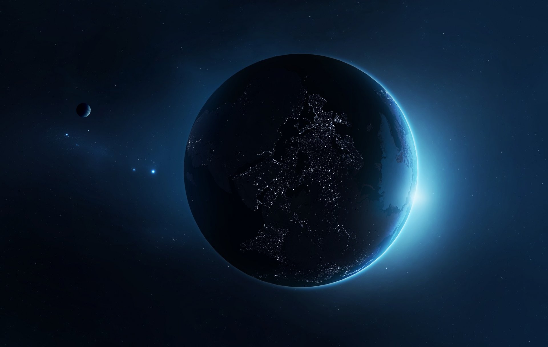 planète satellite étoiles lumières civilisation