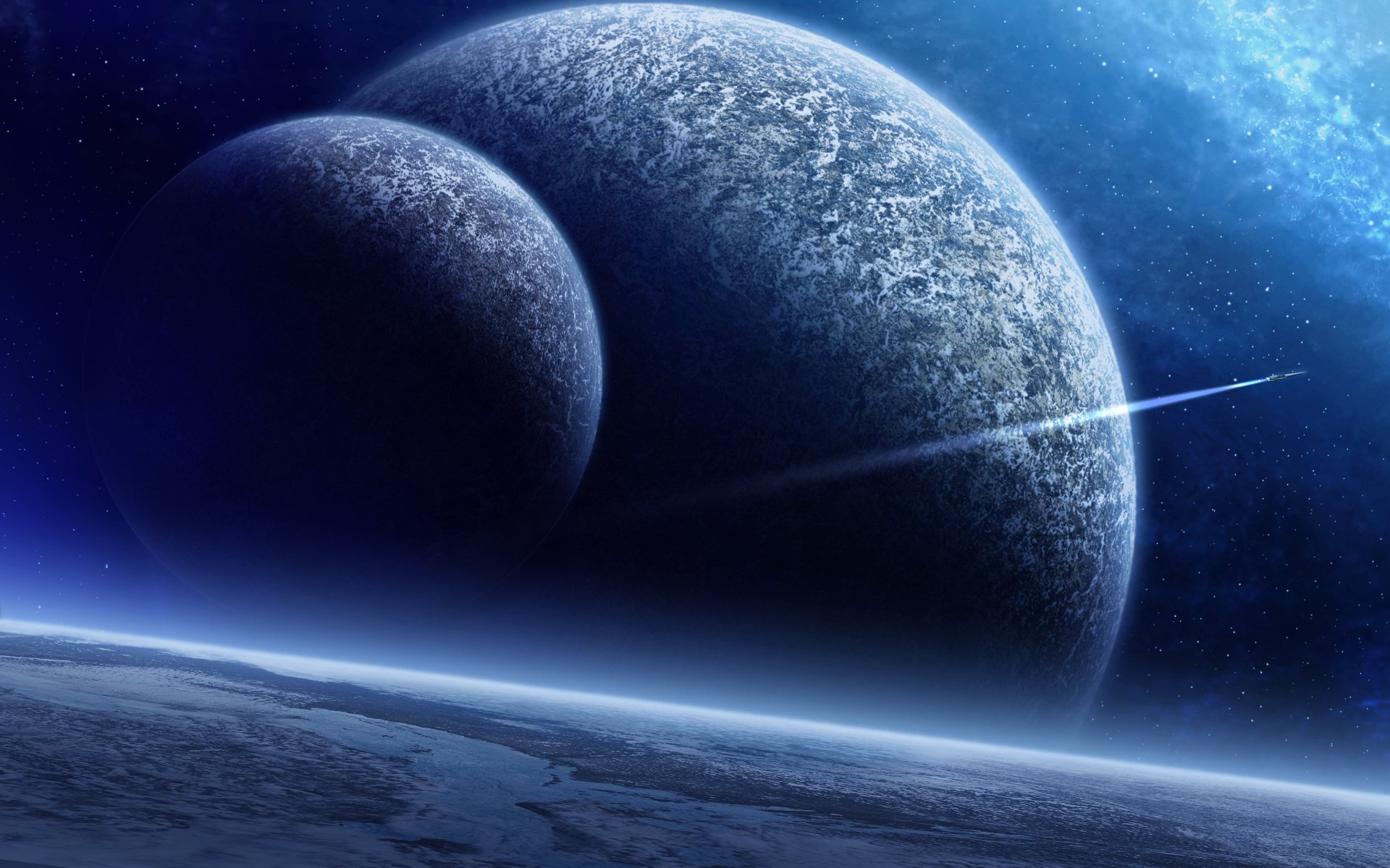 planetas superficie antena parabólica nave luz