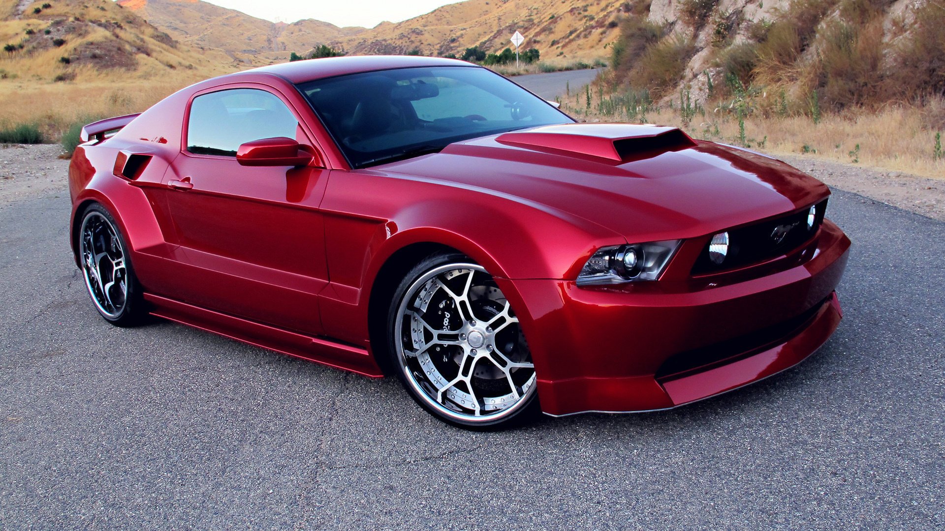 wide body kit ford mustang gt red rims tuning