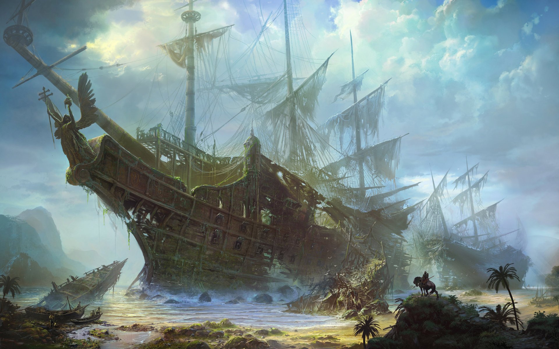 ailboat ship the skeleton giant art the wreckage