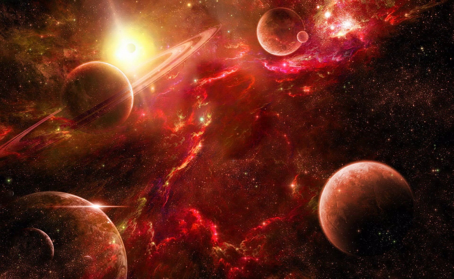 spazio nebulosa pianeti stelle rosso spazio pianeta