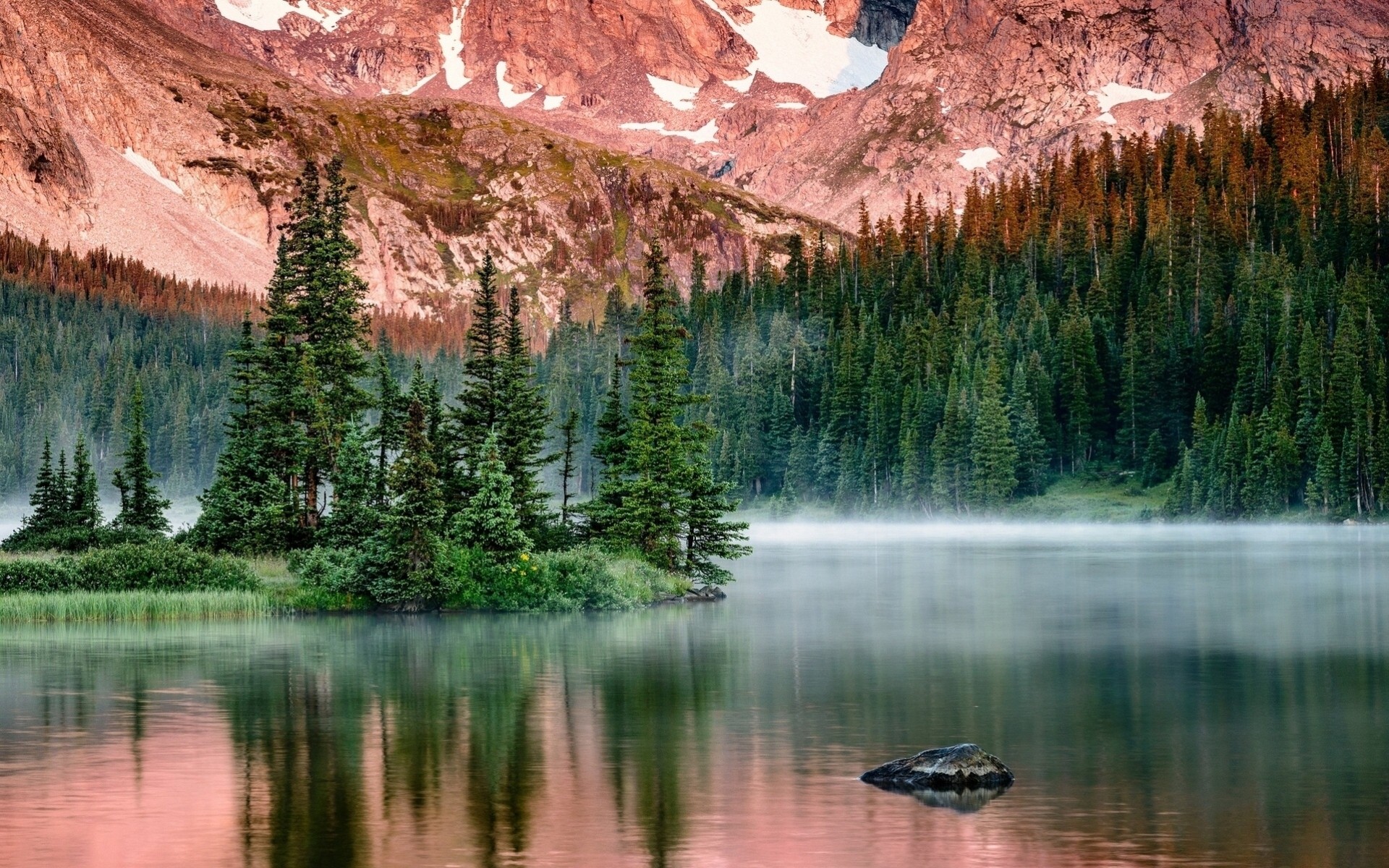 morning lake mountain fog island