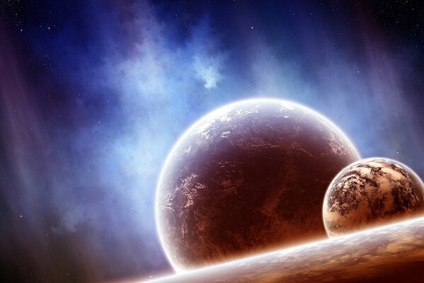 Zwei Gasplaneten im Hintergrund voneinander