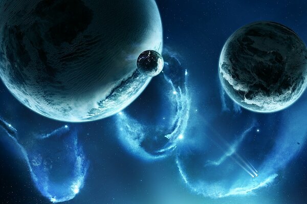 Varios planetas se atraen entre sí
