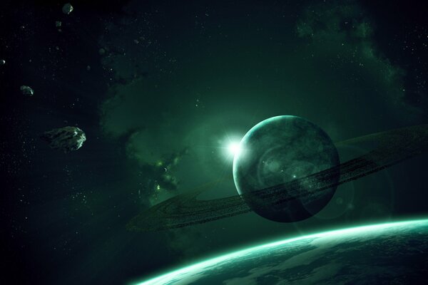 Ein Planet mit Gasringen im Weltraum