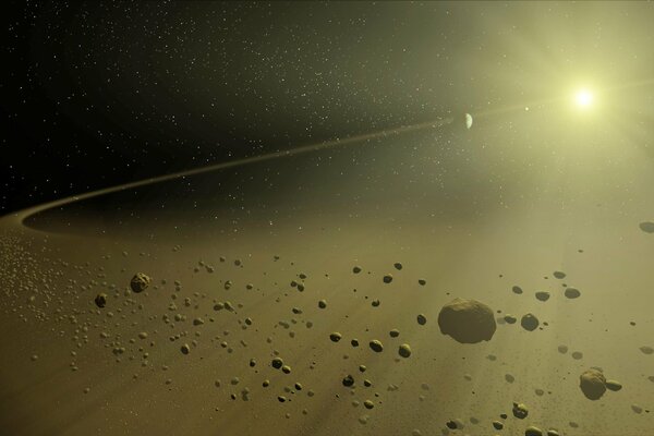 Asteroidi che volano oltre i pianeti nello spazio