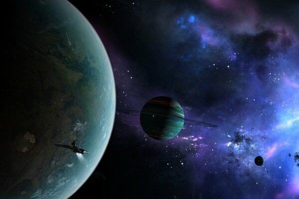 Un vaisseau spatial erre dans l espace