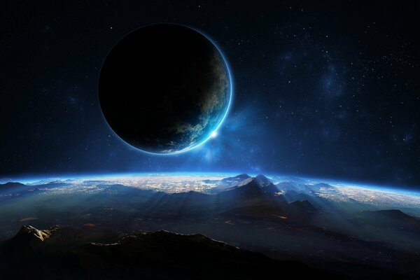 A satellite of a fantastic planet with radiance