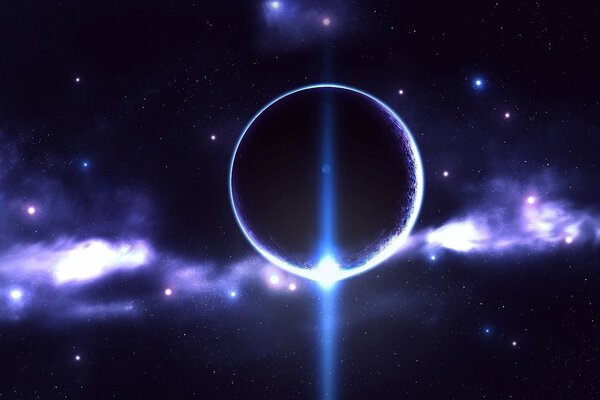The glow of a planet in a nebula with stars
