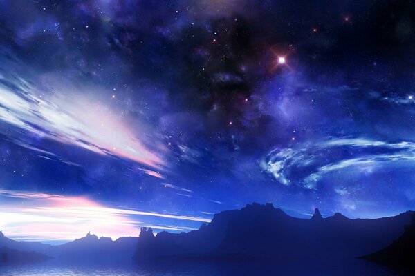Briller dans le ciel des étoiles et des nuages