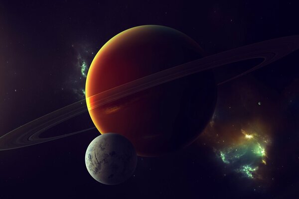 Fantastic space landscape. A planet with rings