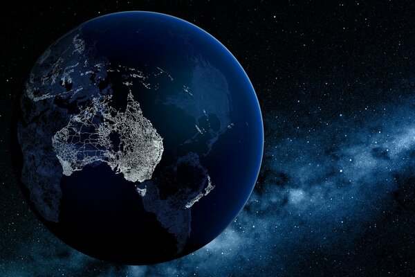 Planète noire avec des continents enneigés