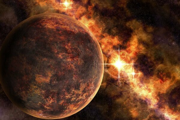 The orange nebula is approaching the planet