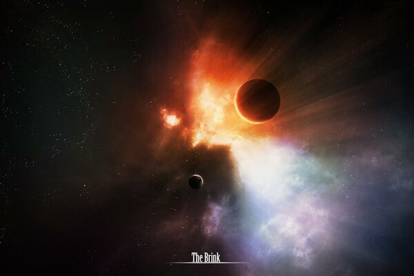 Paysage cosmique. Exoplanète avec un satellite naturel