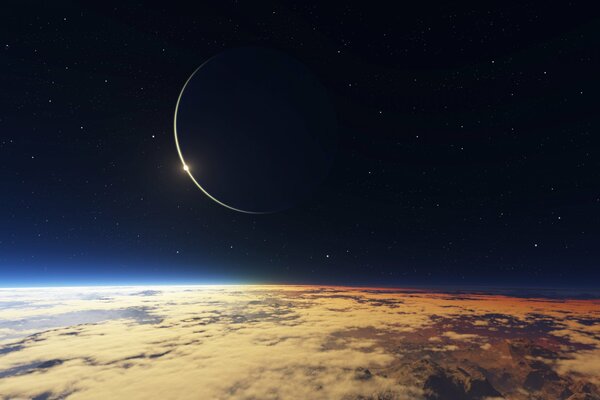 Vista en el espacio del satélite de la Tierra que oscureció el Sol