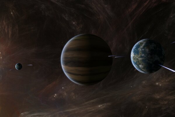 Die Planeten des Sonnensystems im interstellaren Raum. Gasstrom