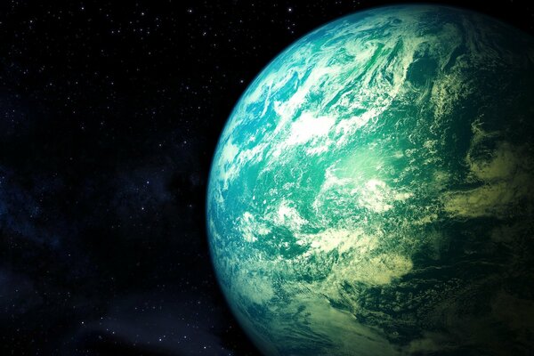Planète verte dans l espace art