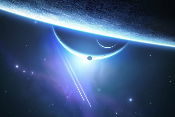 Nello spazio, i pianeti brillano magnificamente con le comete