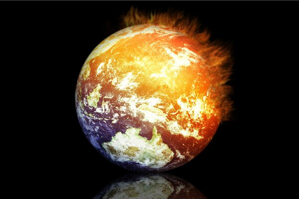 Fiery reflection of our planet on a black background