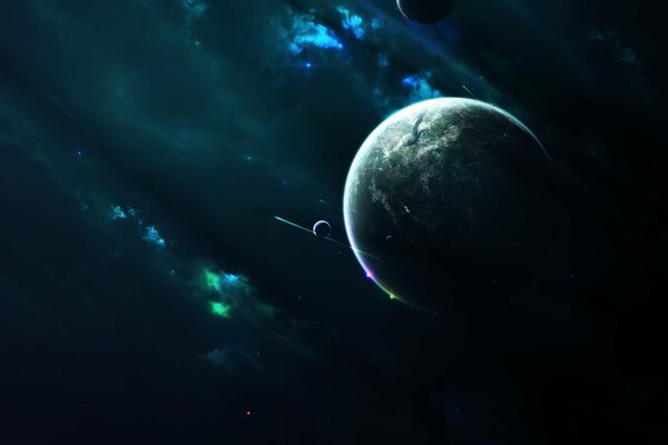 Planeta iluminado en azul y verde