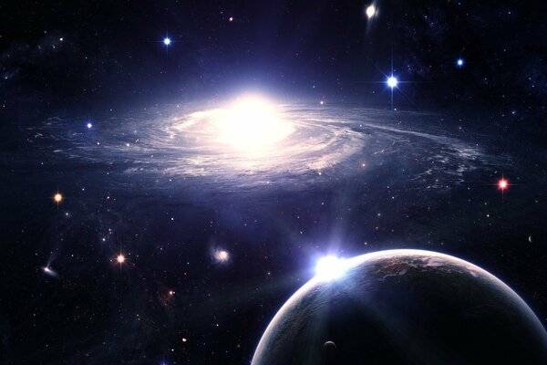 Planeta en el fondo de la galaxia, oscuridad