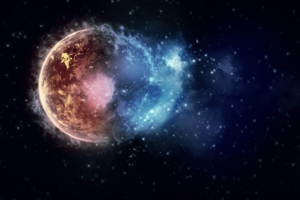 Explosión colorida del planeta en el espacio