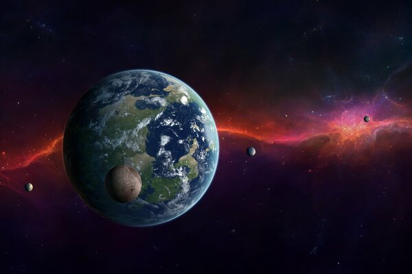 Planeta habitable con satélites en el espacio fantástico