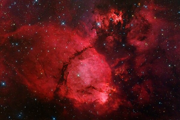 Kosmische schöne Aussicht mit rotem Nebel