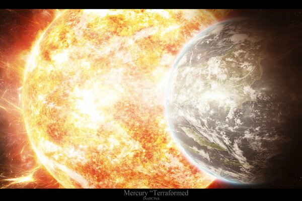 Der Stern umhüllt mit seinem Licht und seiner Strahlung einen nahe gelegenen Planeten