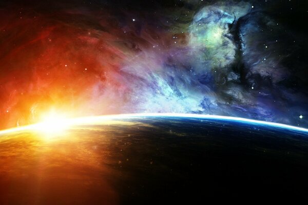Dämmerung auf einem unbekannten Planeten aus dem Weltraum