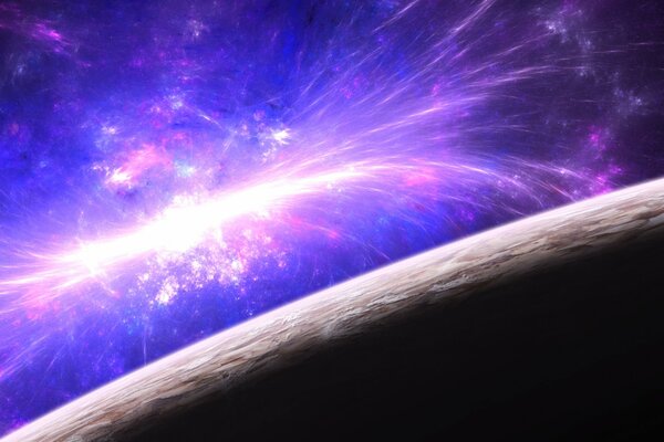 Glühen im Nebel in der Atmosphäre an der Oberfläche des Planeten