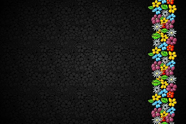Struttura nera con fiori, striscia di fiori colorati