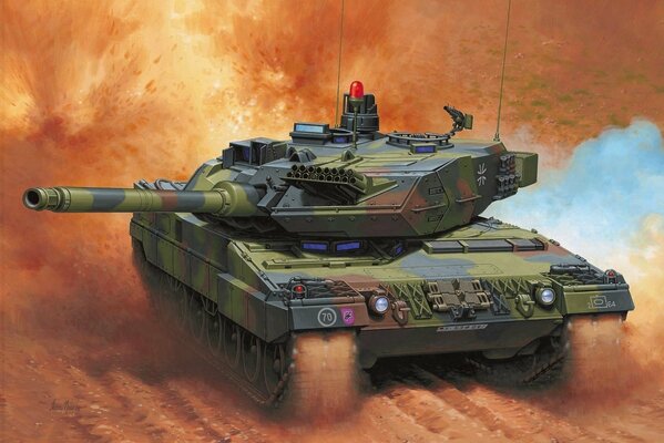 Carro armato militare cavalca una tempesta di sabbia