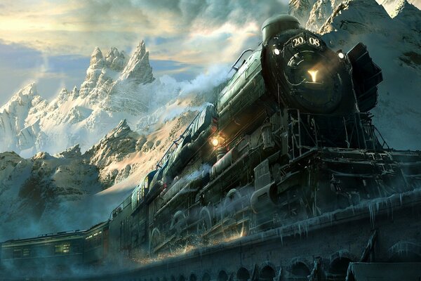 Train dans les montagnes du paysage d hiver