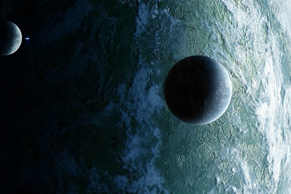 Foto des Planeten aus dem Weltraum mit Satelliten