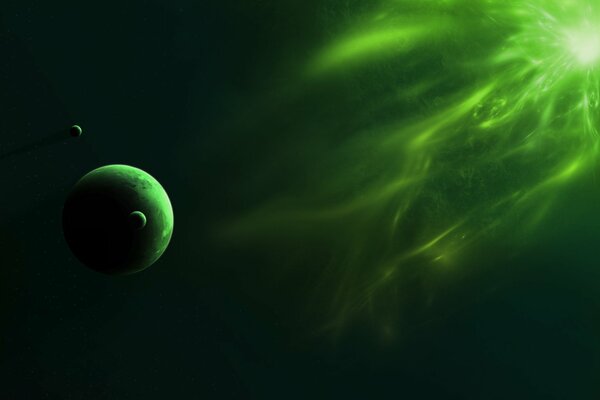 Zielone promieniowanie na planetę. Jasna zielona gwiazda