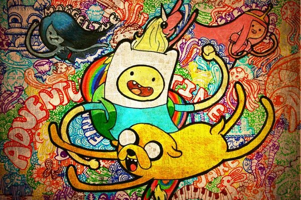 Jake und Fin aus dem Zeichentrickfilm Adventure Time .