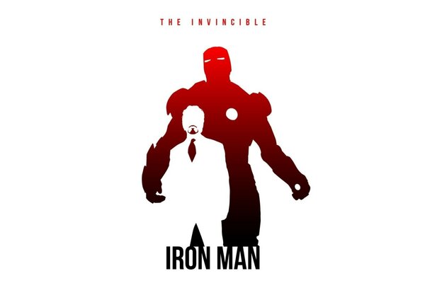 Iron Man sur une affiche blanche et rouge