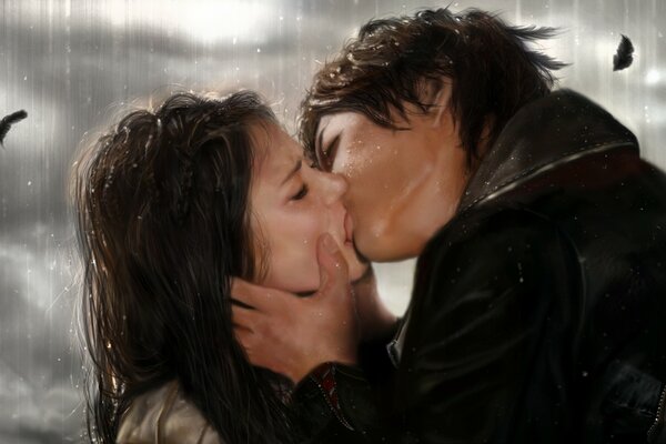 Il bacio di Damon ed Elena di The Vampire Diaries.