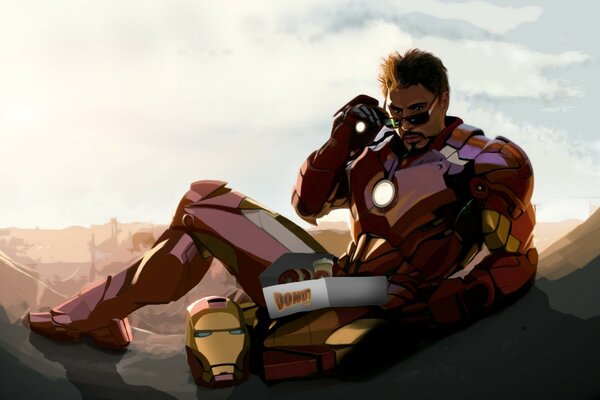 Fan art of the iron man without a mask in glasses