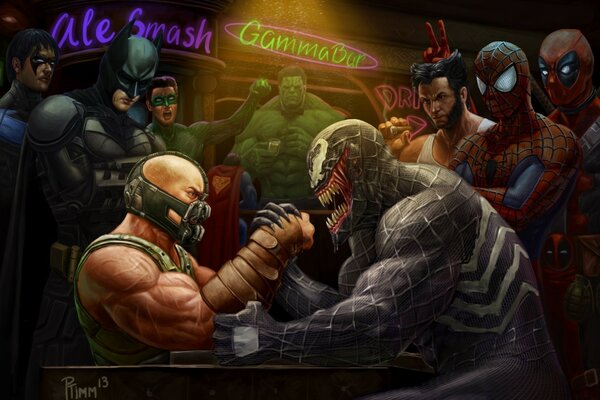 Arm wrestling of Bane and the pike man